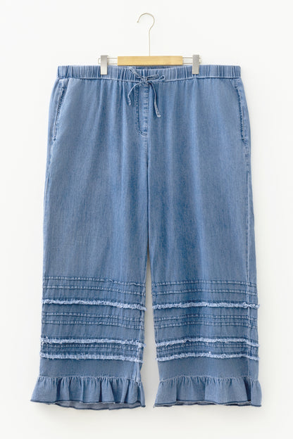 Plus Size Tiered Ruffled Wide Leg Denim Pants