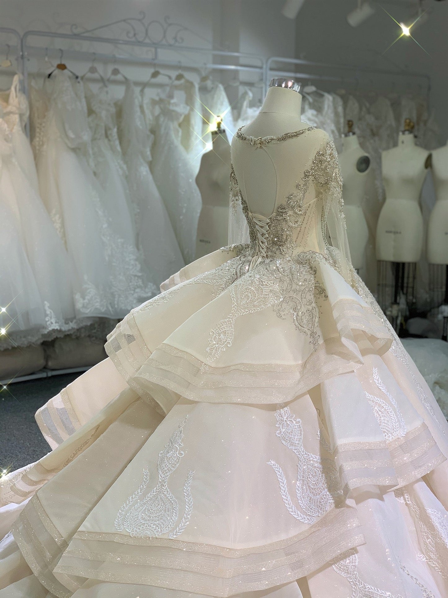 Beadings wedding dress with cathedral train - Plus Size Clothing