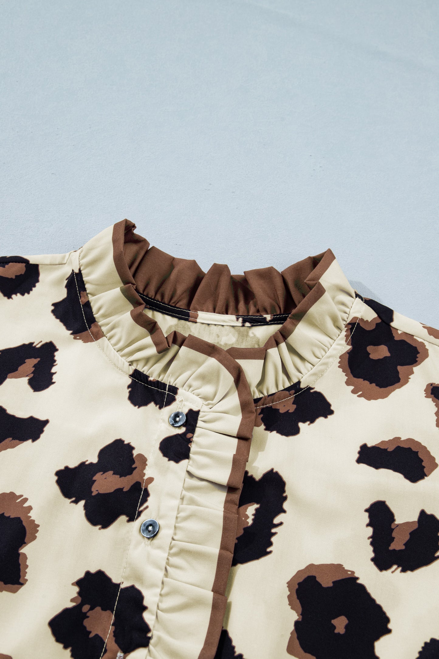 Plus Size Leopard Print Color Block Frilled Blouse