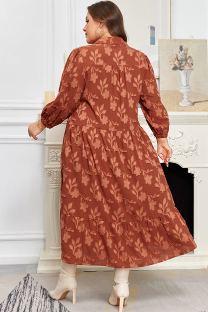 Plus Size Textured 3D Floral Ruffle Hem Long Dress - Plus Size XL-4XL - View 2