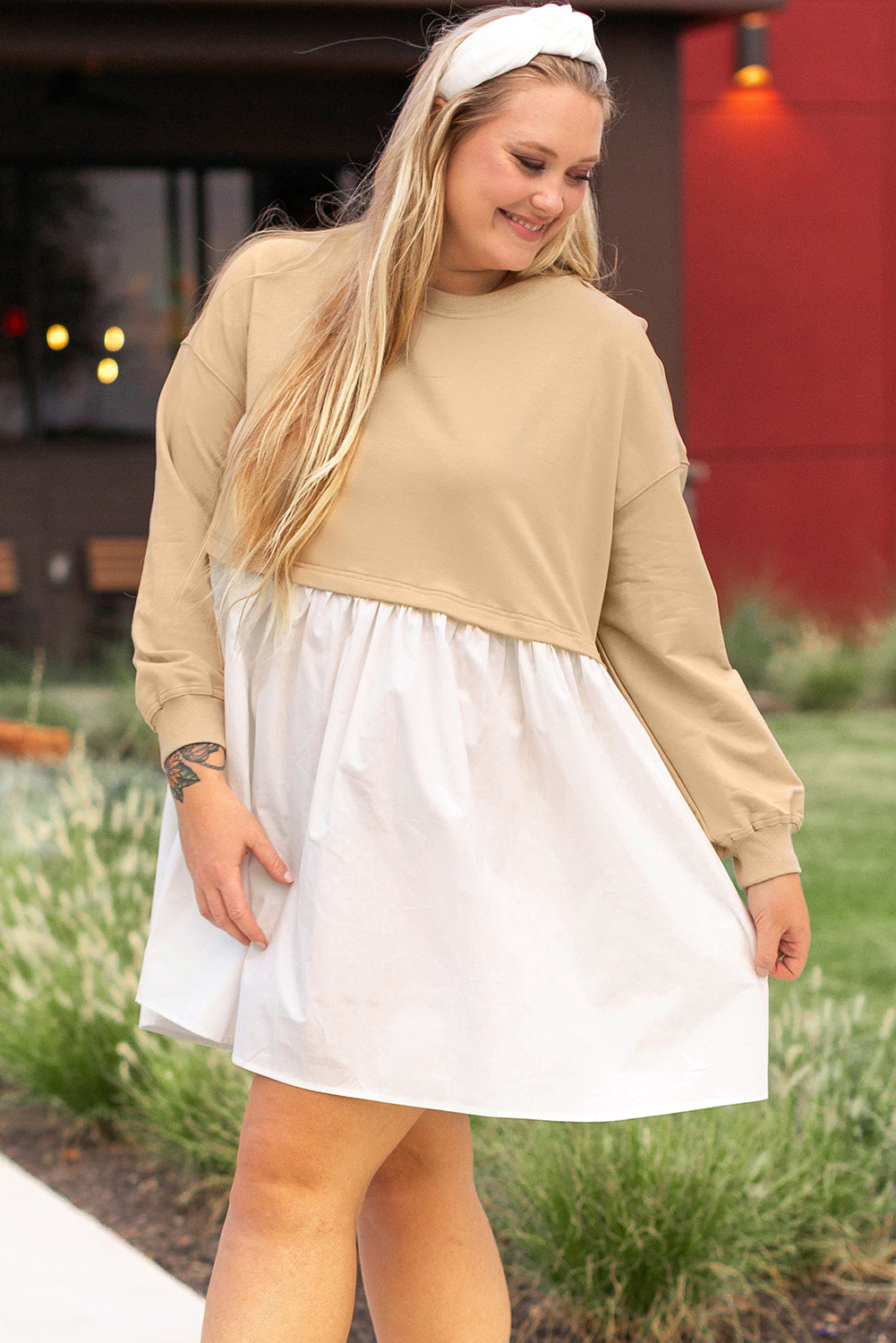 Plus Size Color Block Patchwork Ruffled Mini Dress - Plus Size XL-4XL - View 6