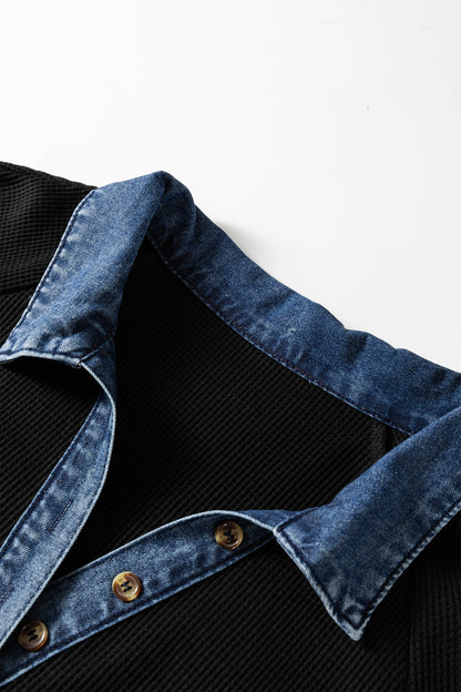 Plus Size Denim Collar Colorblock Shift Dress