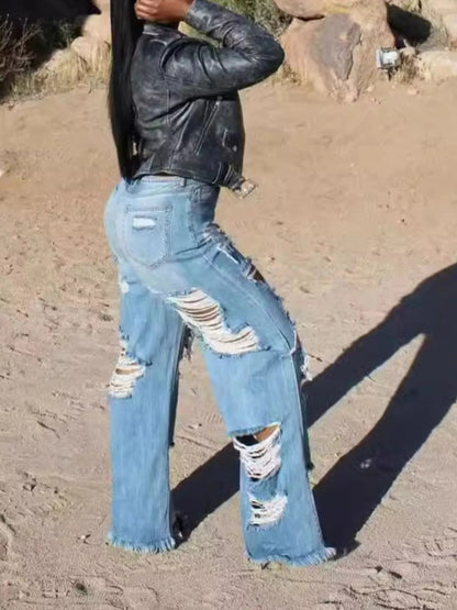 Plus Size Distressed Wide Leg Denim Jeans - Plus Size XL-4XL - View 6