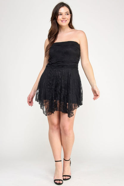 Plus Size Lace Overlay Asymmetrical Midi Dress - Plus Size XL-4XL - View 4