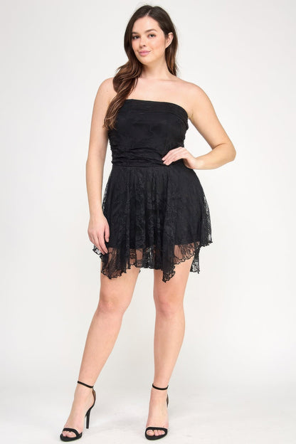 Plus Size Lace Overlay Asymmetrical Midi Dress - Plus Size XL-4XL - View 6