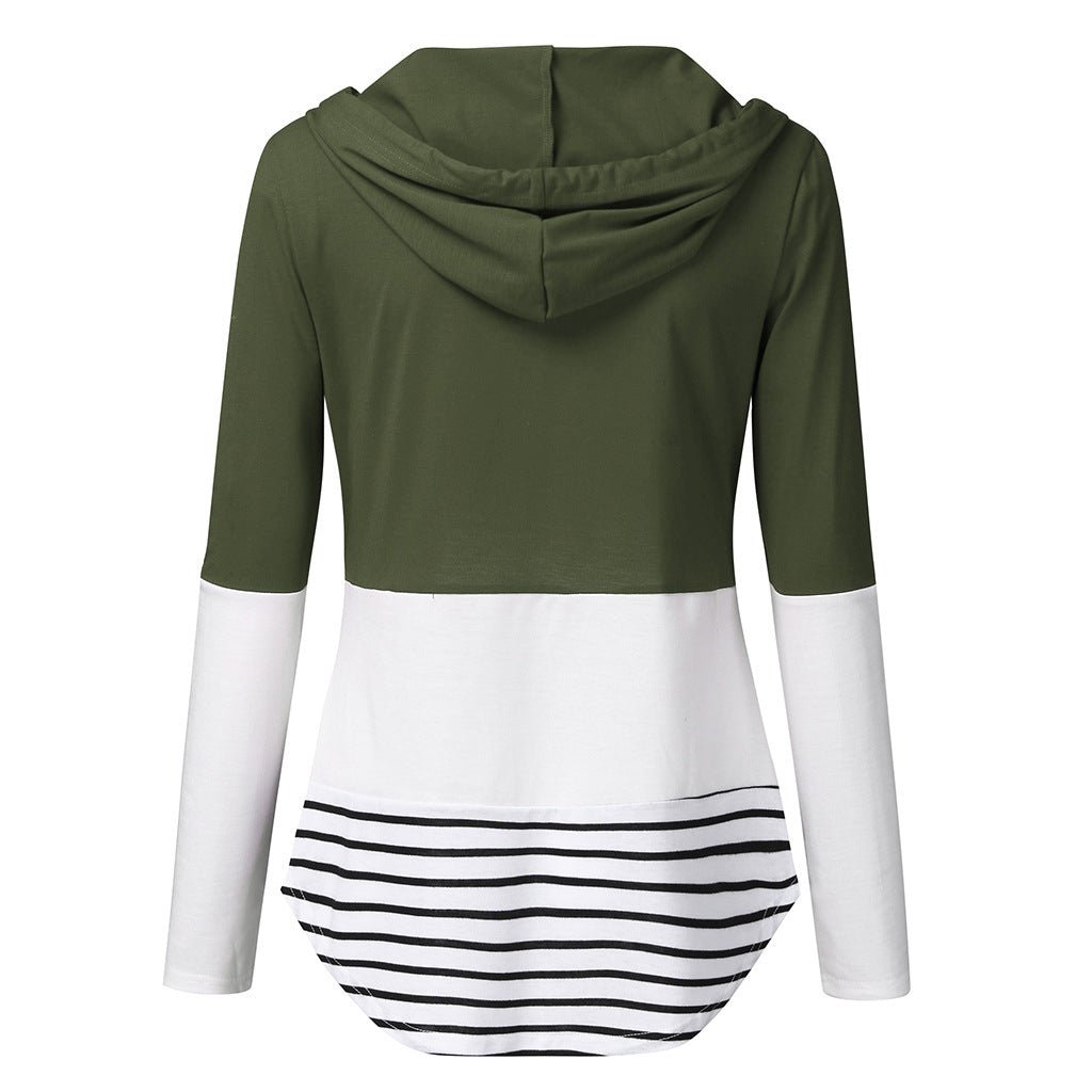Maternity Autumn and Winter Colorblock Long Sleeve Hooded Nursing Jacket - Plus Size Clothing