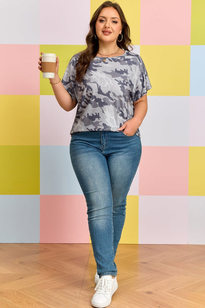 Plus Size Camo Print Casual T Shirt - Plus Size Clothing