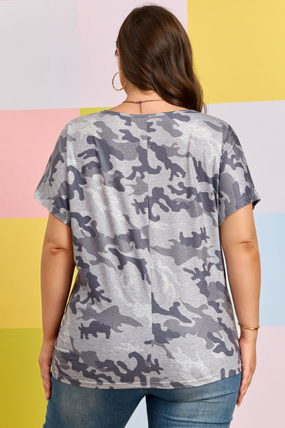Plus Size Camo Print Casual T Shirt - Plus Size Clothing