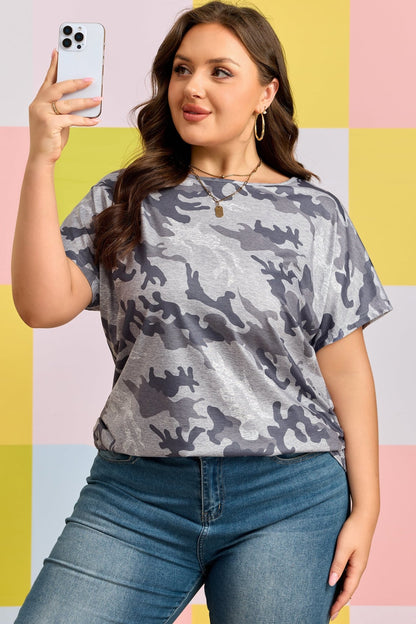 Plus Size Camo Print Casual T Shirt - Plus Size Clothing