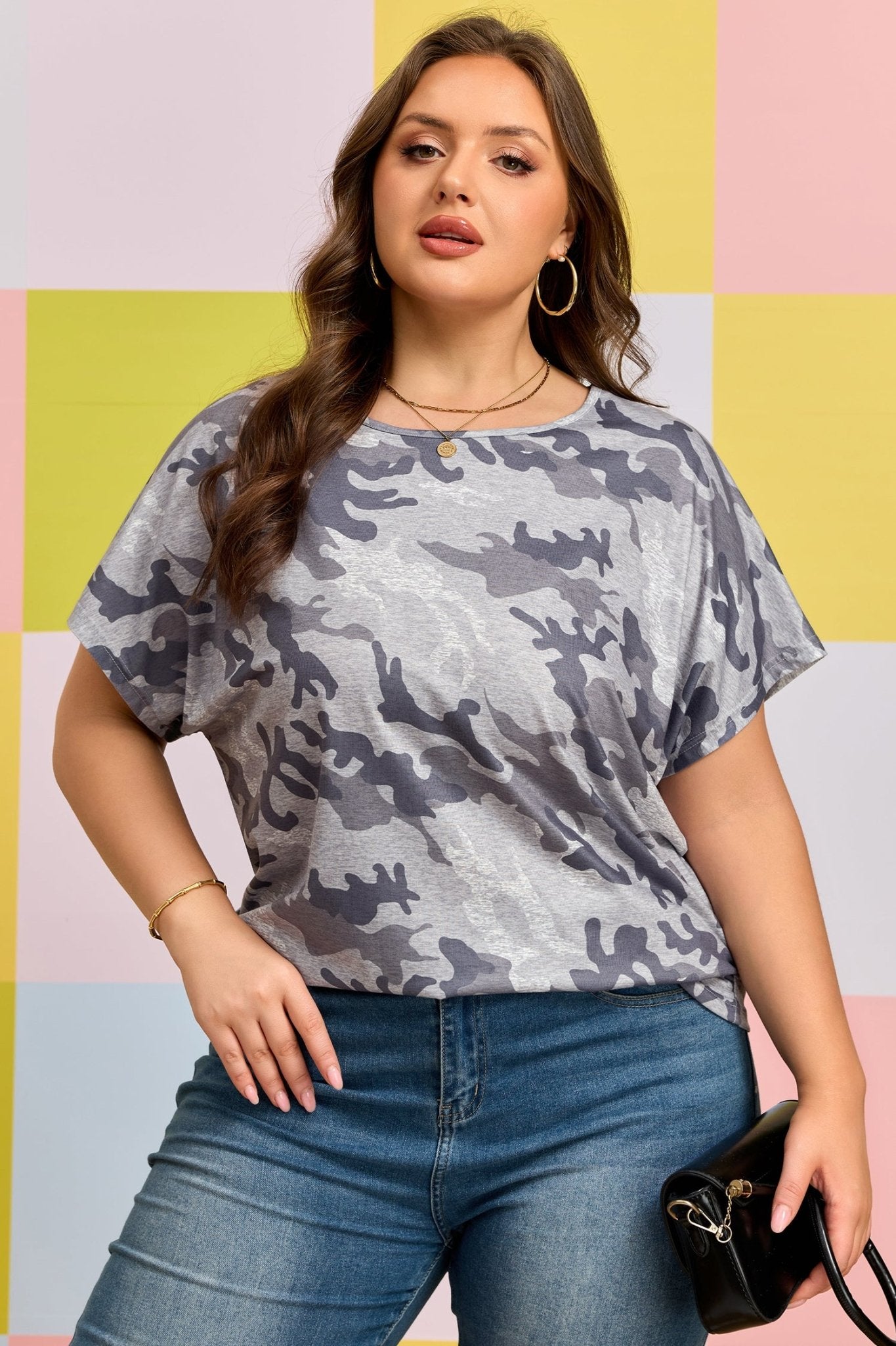 Plus Size Camo Print Casual T Shirt - Plus Size Clothing
