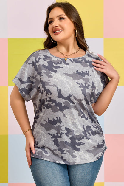 Plus Size Camo Print Casual T Shirt - Plus Size Clothing
