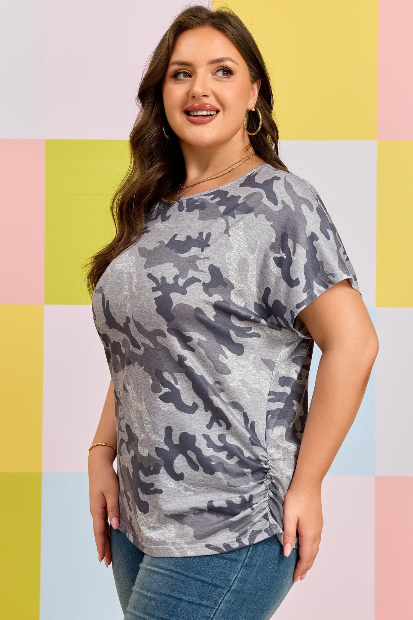 Plus Size Camo Print Casual T Shirt - Plus Size Clothing