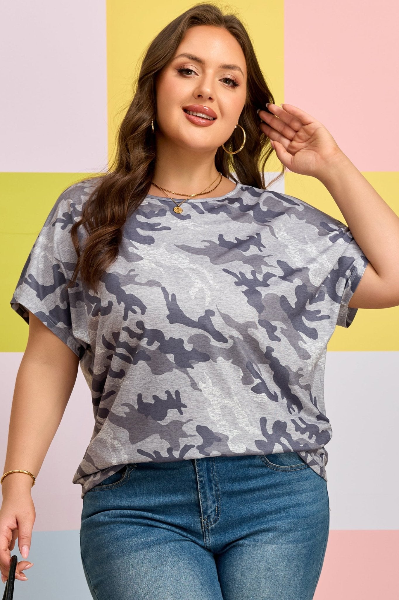 Plus Size Camo Print Casual T Shirt - Plus Size Clothing