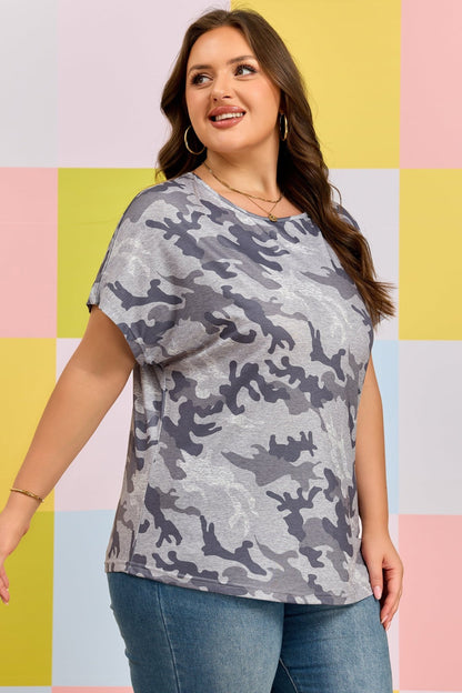 Plus Size Camo Print Casual T Shirt - Plus Size Clothing