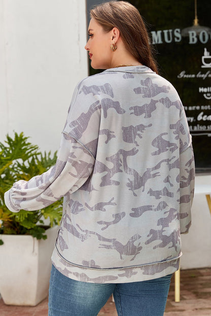 Plus Size Camouflage Print Round Neck Sweatshirt - Plus Size Clothing
