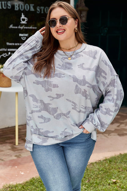 Plus Size Camouflage Print Round Neck Sweatshirt - Plus Size Clothing