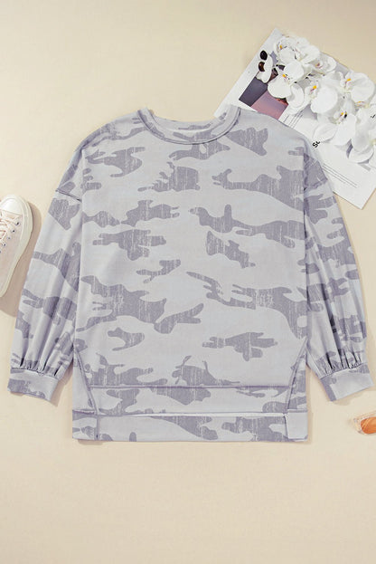 Plus Size Camouflage Print Round Neck Sweatshirt - Plus Size Clothing