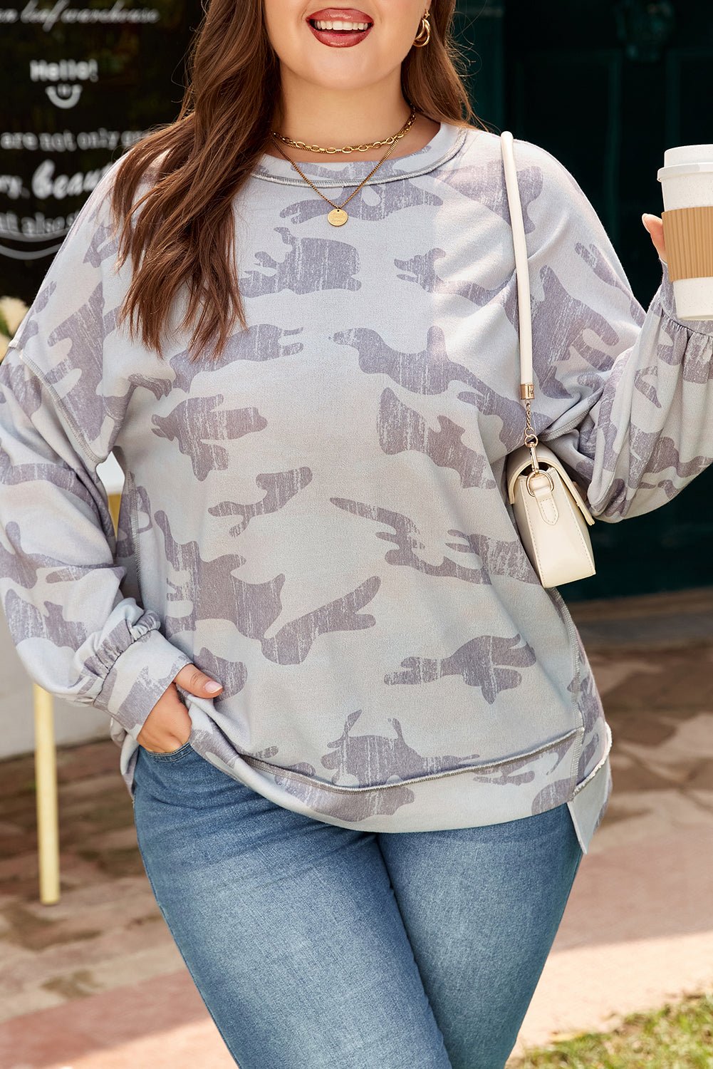 Plus Size Camouflage Print Round Neck Sweatshirt - Plus Size Clothing