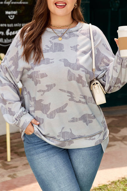 Plus Size Camouflage Print Round Neck Sweatshirt - Plus Size Clothing