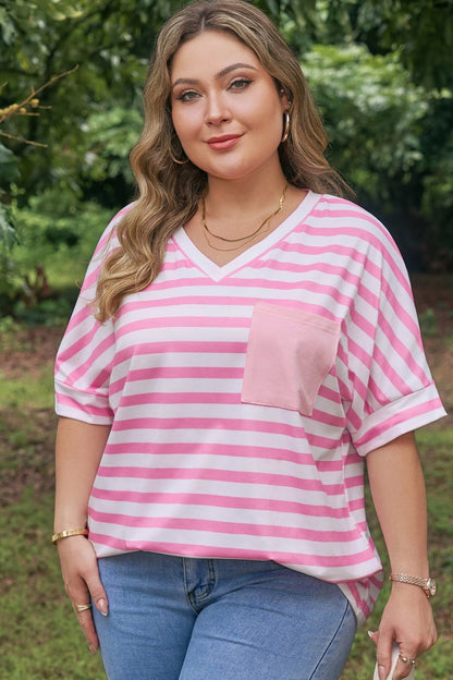 Plus Size Colorblock V-Neck Tee - Plus Size XL-4XL - View 5