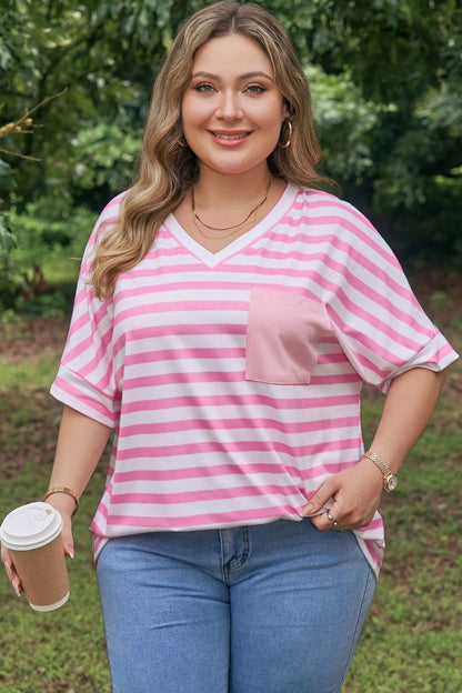 Plus Size Colorblock V-Neck Tee - Plus Size XL-4XL - View 3
