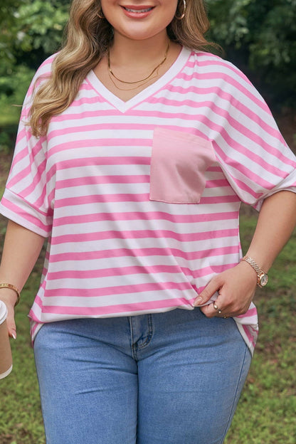Plus Size Colorblock V-Neck Tee - Plus Size XL-4XL - View 7