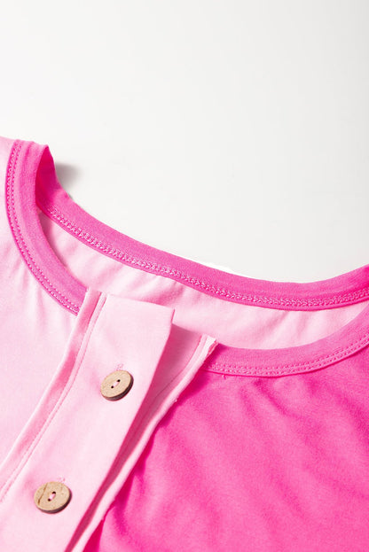 Plus Size Colorblock Patchwork Henley Top - Plus Size Clothing