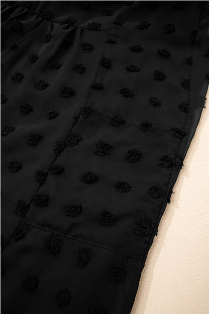 Plus Size Dotty Textured Notched Neck Ruffled Dress - Plus Size Clothing