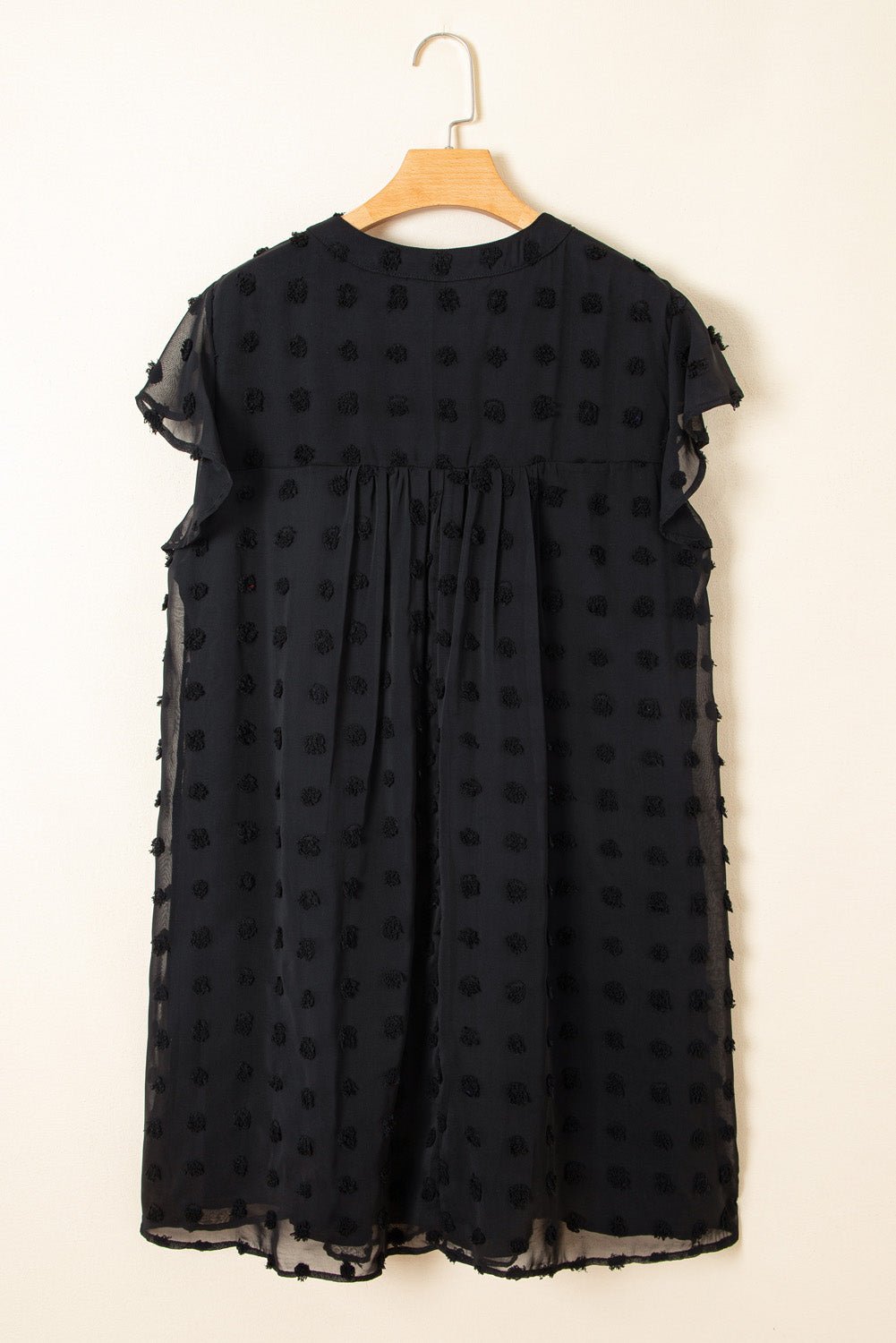 Plus Size Dotty Textured Notched Neck Ruffled Dress - Plus Size Clothing