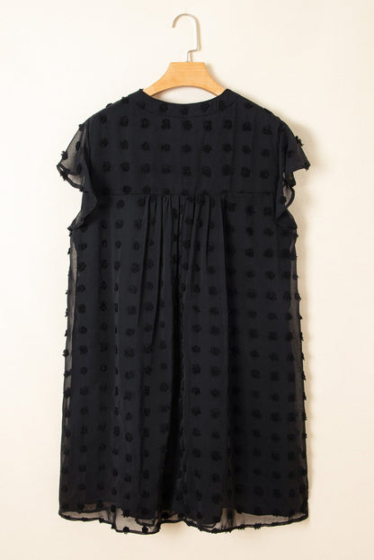 Plus Size Dotty Textured Notched Neck Ruffled Dress - Plus Size Clothing