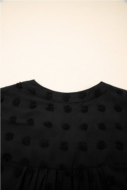 Plus Size Dotty Textured Notched Neck Ruffled Dress - Plus Size Clothing