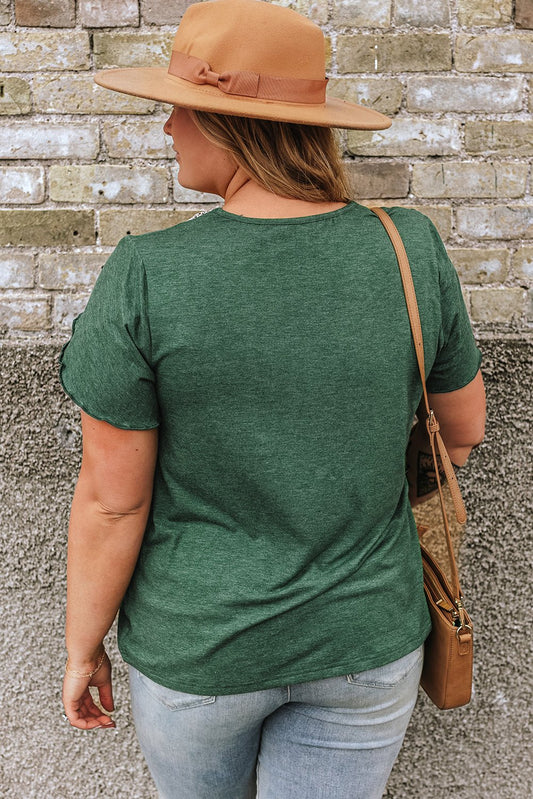 Plus Size Embroidery V Neck Draped Sleeve Blouse - Plus Size Clothing