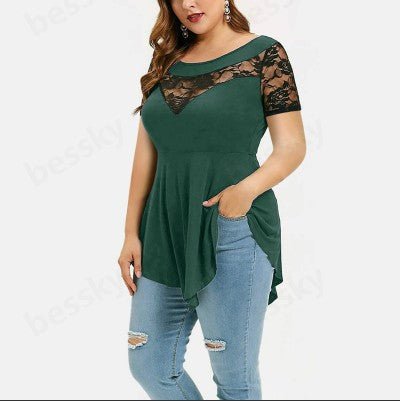 Plus Size Floral Lace Irregular Hem Blouse - Plus Size XL-4XL - View 7