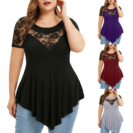 Plus Size Floral Lace Irregular Hem Blouse - Plus Size XL-4XL - View 1