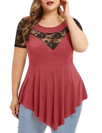 Plus Size Floral Lace Irregular Hem Blouse - Plus Size XL-4XL - View 12