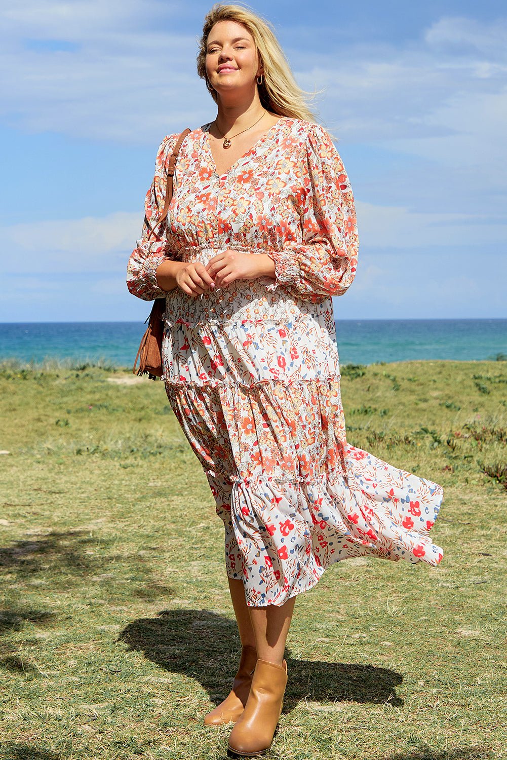 Plus Size Floral Tiered Ruffle Maxi Dress - Plus Size Clothing