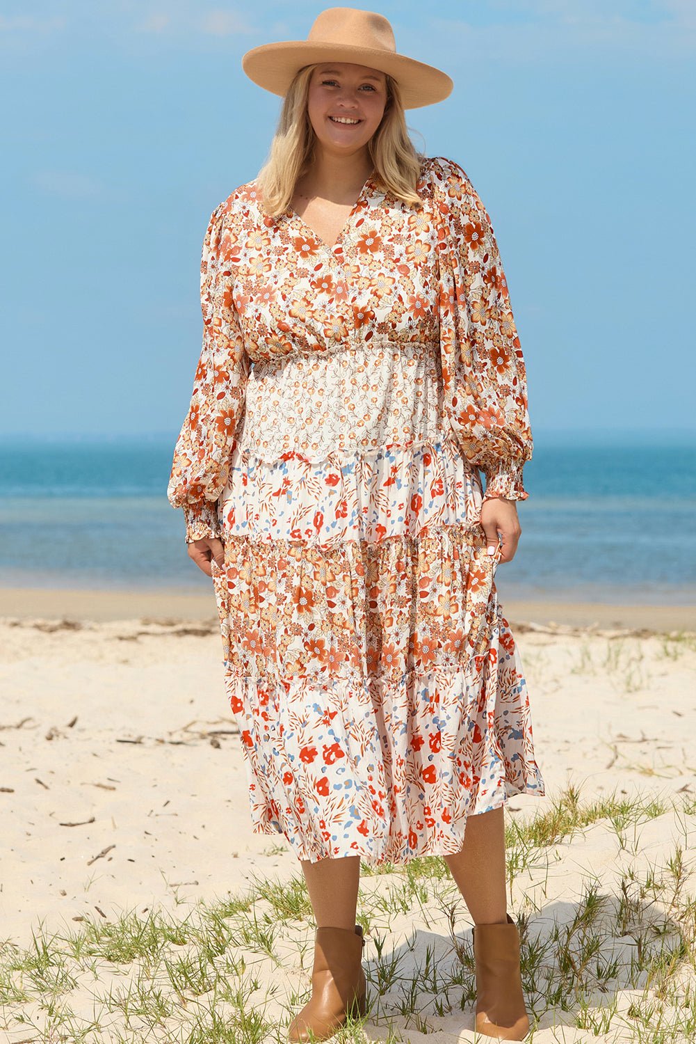 Plus Size Floral Tiered Ruffle Maxi Dress - Plus Size Clothing