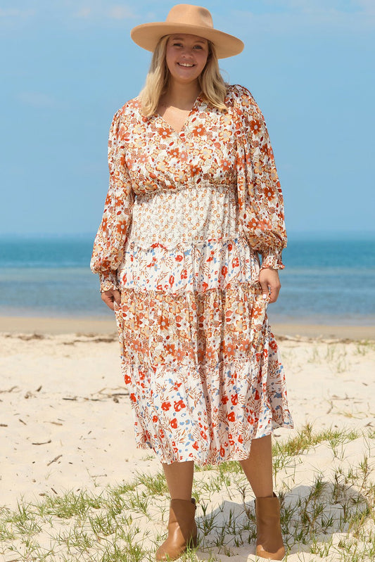 Plus Size Floral Tiered Ruffle Maxi Dress - Plus Size Clothing