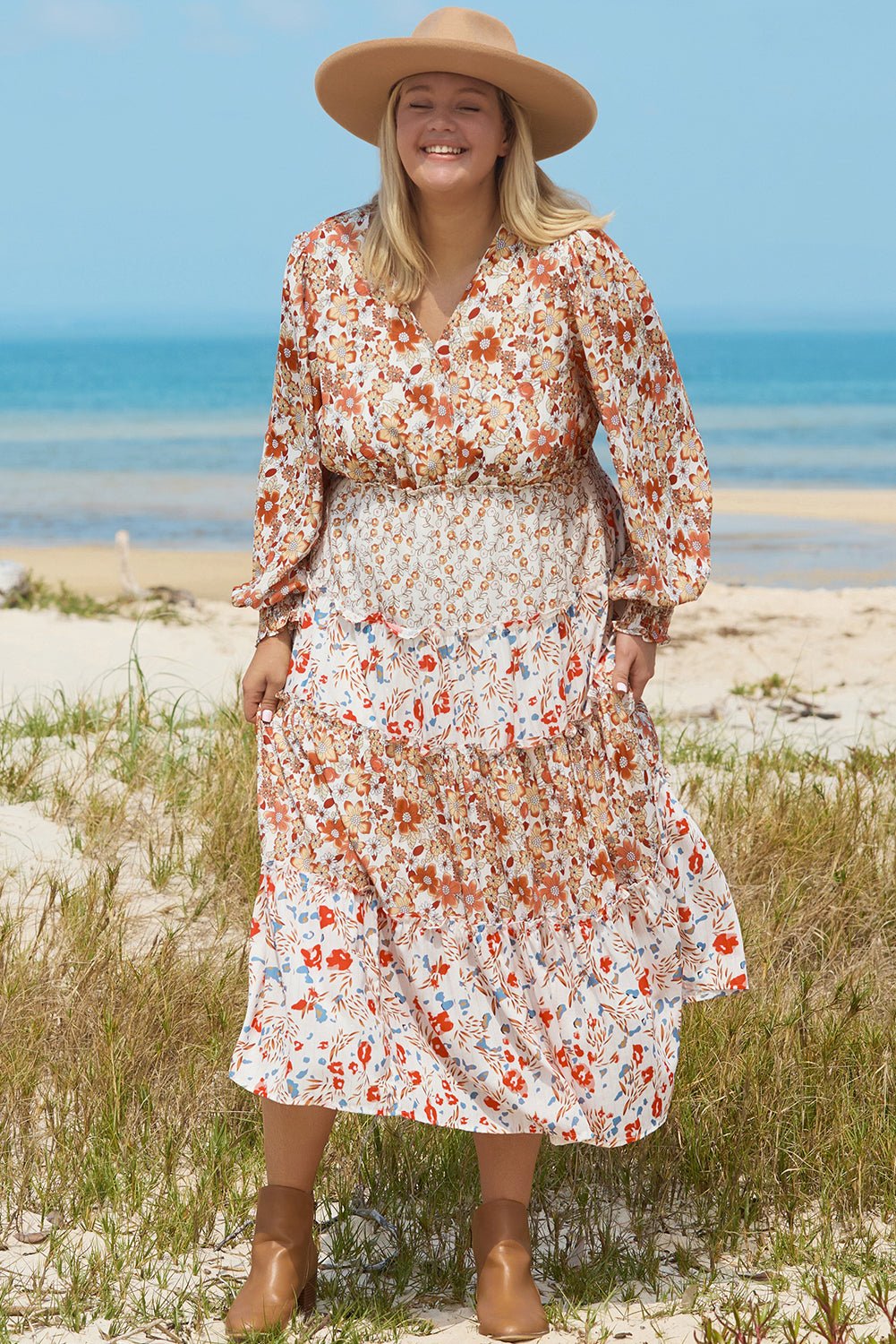 Plus Size Floral Tiered Ruffle Maxi Dress - Plus Size Clothing