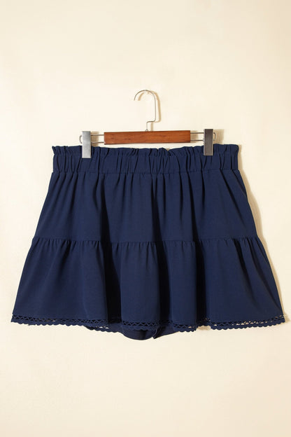 Plus Size Frilled Elastic Waist Lace Trim Boho Shorts - Plus Size Clothing