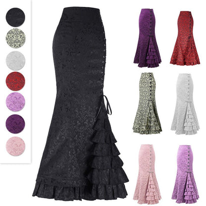 Plus Size Gothic Black Jacquard Mermaid Skirt - Plus Size XL-4XL - View 1