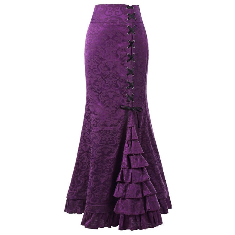 Plus Size Gothic Black Jacquard Mermaid Skirt - Plus Size XL-4XL - View 3