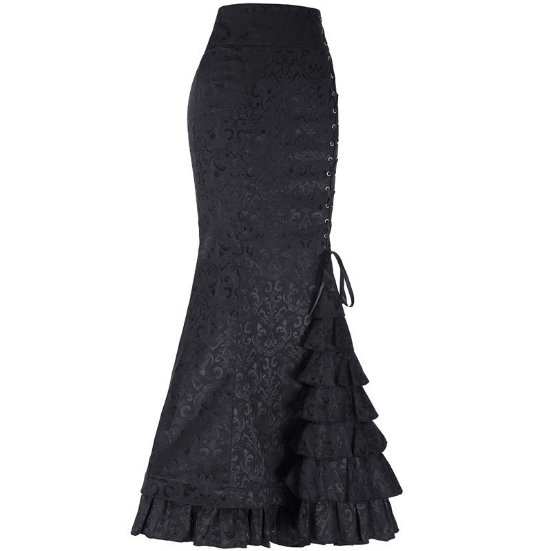 Plus Size Gothic Black Jacquard Mermaid Skirt - Plus Size XL-4XL - View 9