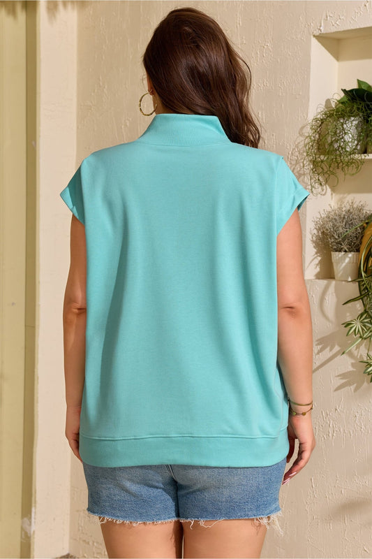Plus Size High Neck Cap Sleeve Top - Plus Size Clothing