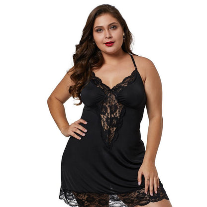 Plus Size Lace Sheer Short Skirt Lingerie Set - Plus Size XL-4XL - View 1