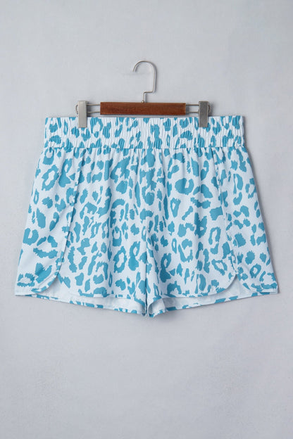 Plus Size Leopard Elastic Waist Athletic Shorts - Plus Size Clothing