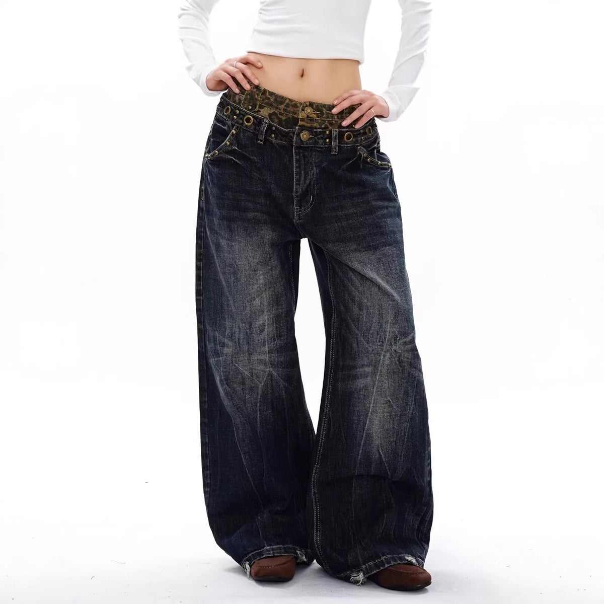 Plus Size Leopard Print Denim Jeans - Plus Size XL-4XL - View 3