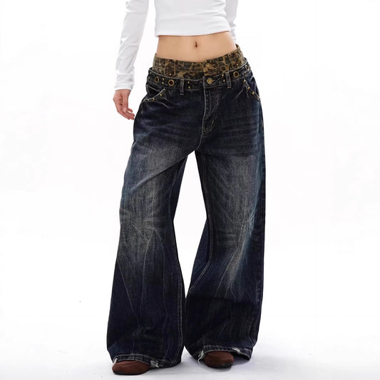 Plus Size Leopard Print Denim Jeans - Plus Size XL-4XL - View 1