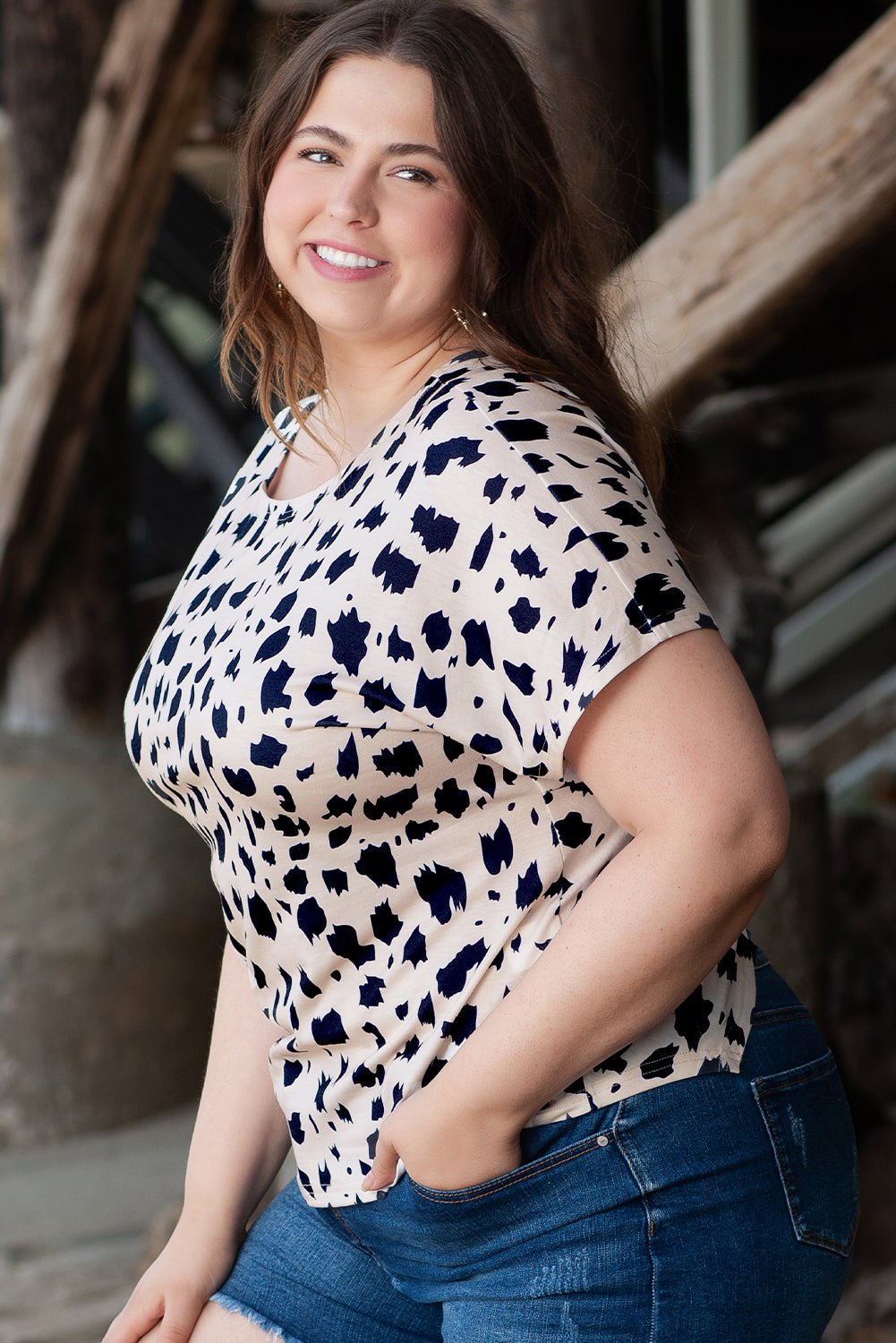 Plus Size Leopard Print Twist Open Back Top - Plus Size Clothing