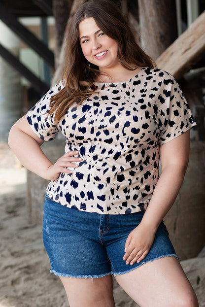 Plus Size Leopard Print Twist Open Back Top - Plus Size Clothing